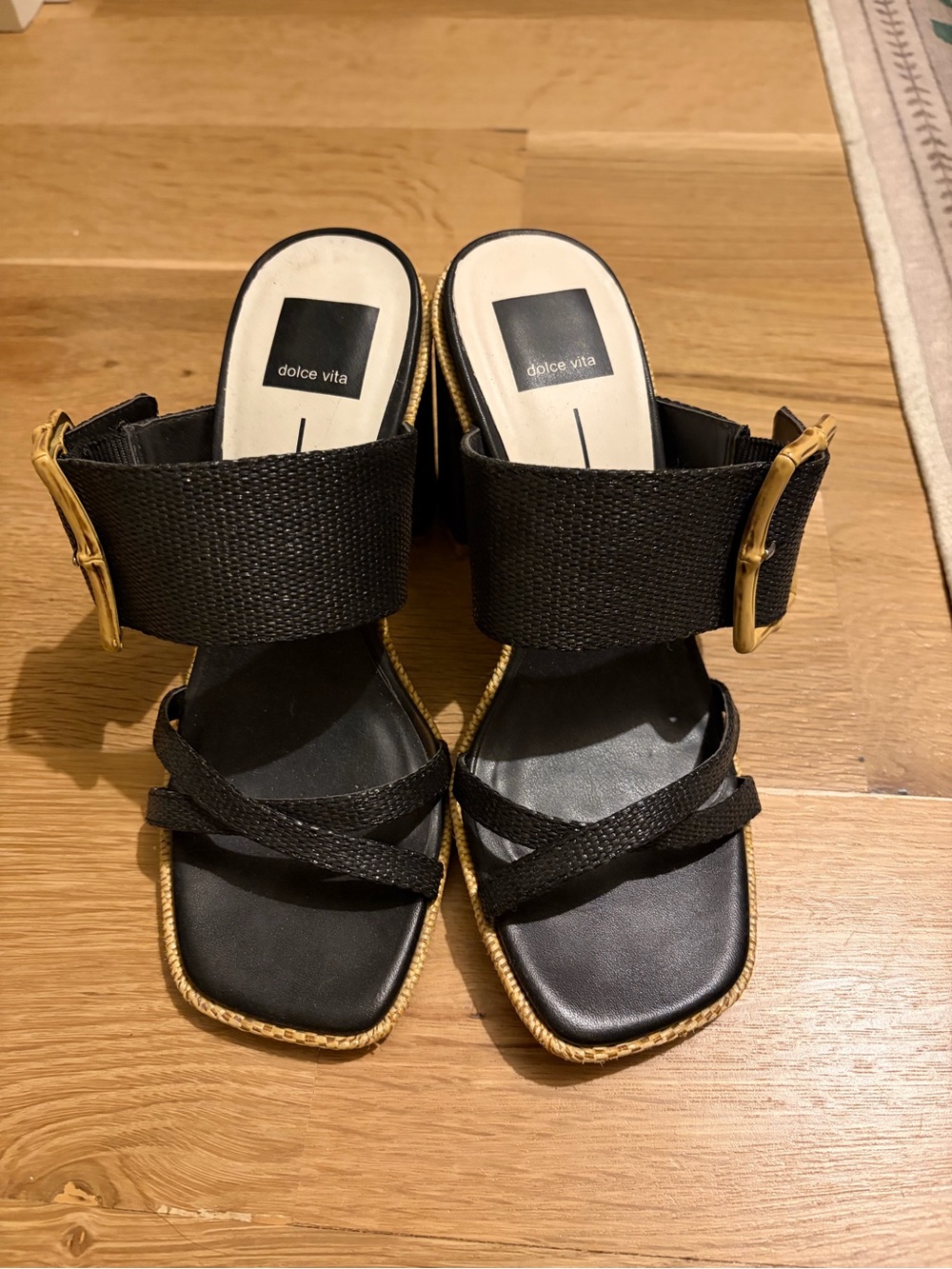 Dolce Vita Black Strappy Buckle Block-Heel Sandals